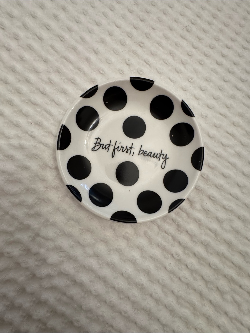 Polka Dot Trinket Dish - "But First, Beauty"